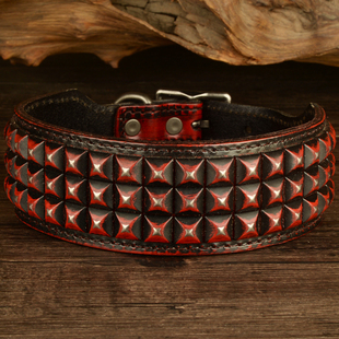 朋克风真皮铆钉狗狗项圈复古头层牛皮金属扣宠物颈圈摇滚宠物脖套