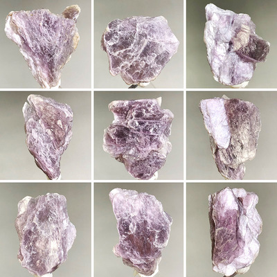 天然紫红色锂云母原石奇石儿童礼物矿物晶体地质科普教学矿石标本