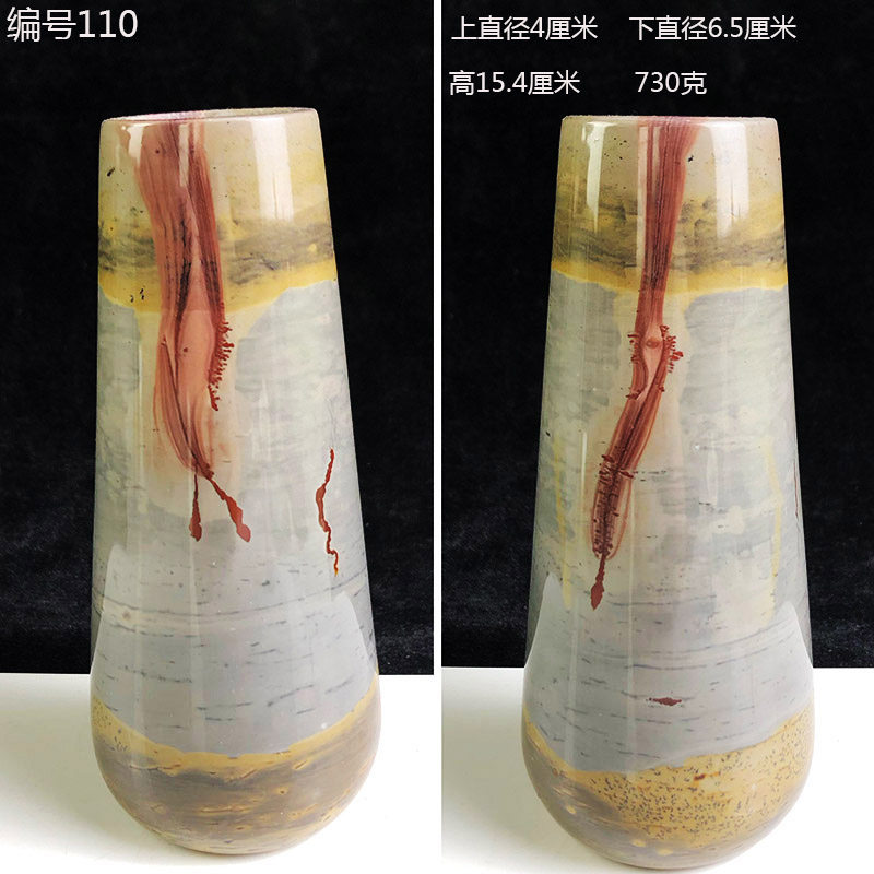 天然草花石国画石古典插花花瓶毛笔笔筒奇石收藏工艺礼品中式摆件