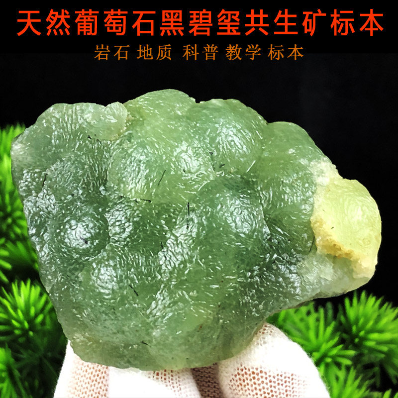 天然葡萄石黑碧玺原矿diy饰品吊坠原石雕刻矿物晶体科普教学标本