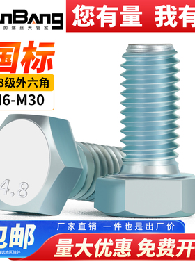 4.8级镀锌外六角头螺丝高强度螺栓M6M8M10M12M14M16M20M24M27M30M