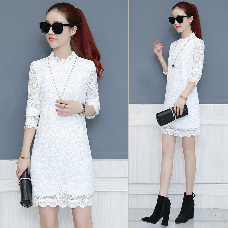 蕾丝小衫女中长款春秋装2020新款连衣裙气质秋冬网纱打底衫上衣潮