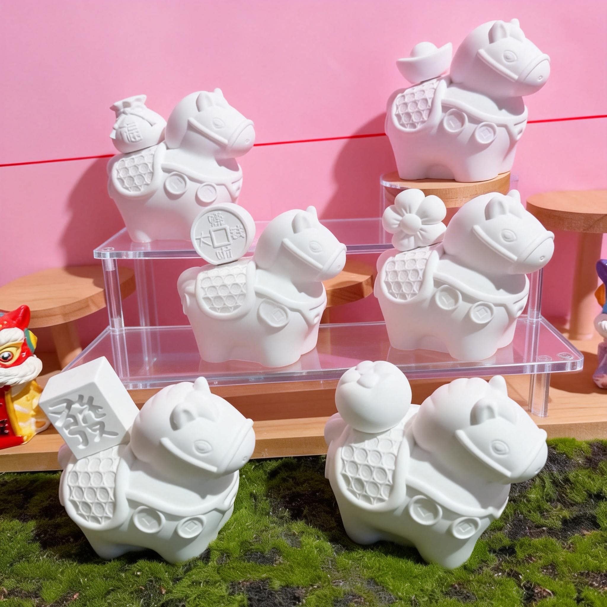 唐三彩石膏娃娃马年新年爆款彩绘涂色白胚涂鸦绘画手工生肖大号