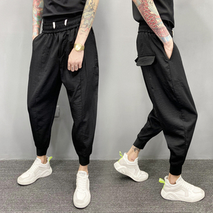 式 宽松哈伦裤 九分裤 裤 潮 阔腿大码 子春夏款 老爹裤 男士 冰丝休闲裤