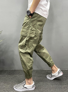 裤子男韩版潮流夏季薄青少年束脚工装裤男潮牌宽松哈伦裤九分小脚