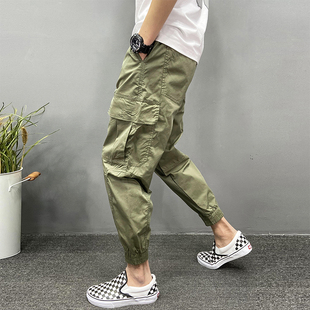 男潮牌宽松哈伦裤 裤 薄青少年束脚工装 潮流夏季 九分小脚 子男韩版