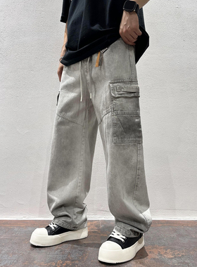 2025秋季新款美式复古多口袋拼接工装裤男士ins潮牌宽松直筒裤子