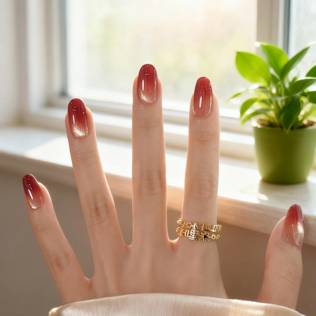 【酒渍红茶】显白渐变红色猫眼美甲温柔手工穿戴甲美甲贴片假指甲,彩妆/香水/美妆工具,穿戴甲/甲片,淘宝优惠券,粉丝福利购,淘宝优惠卷