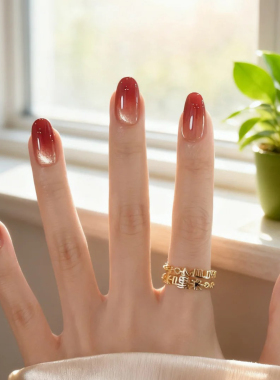 【酒渍红茶】显白渐变红色猫眼美甲温柔手工穿戴甲美甲贴片假指甲