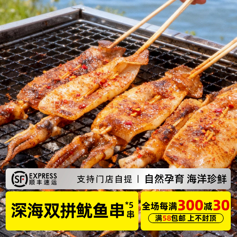 木屋烧烤鱿鱼串5串新鲜烧烤食材半成品户外露营自助商用批发