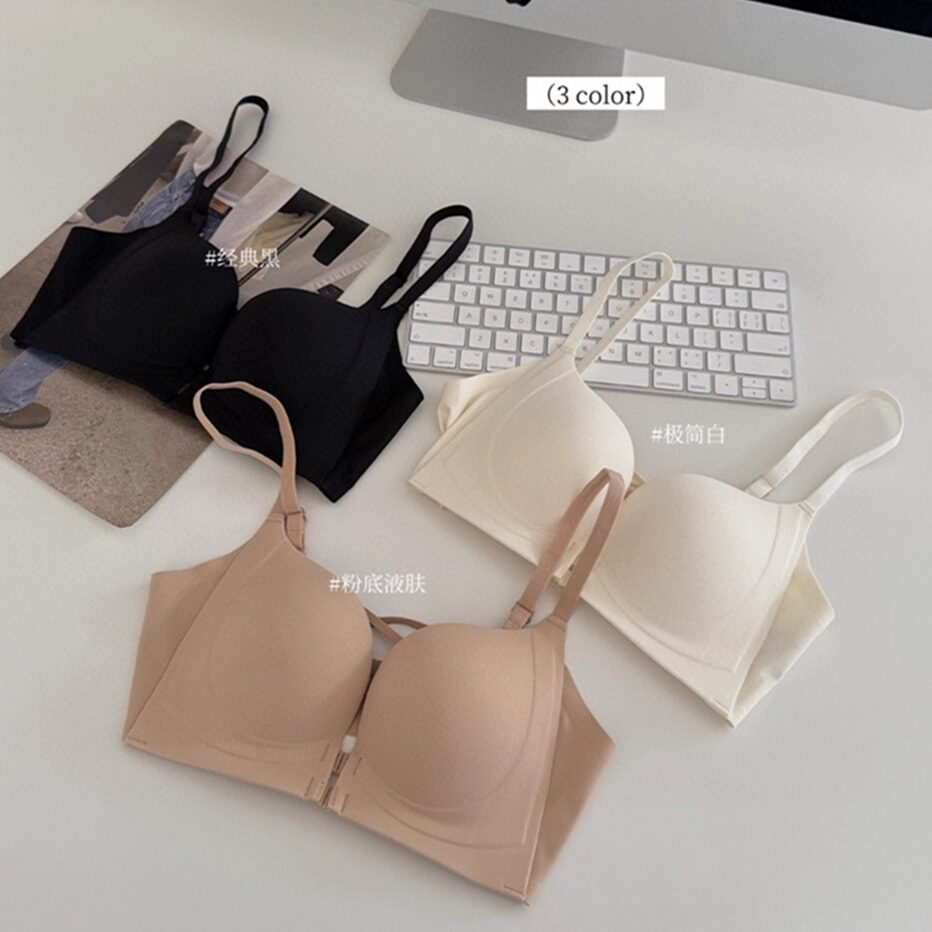 粉底液前扣深V内衣女聚拢小胸显大收副乳2025新款无痕美背文胸罩