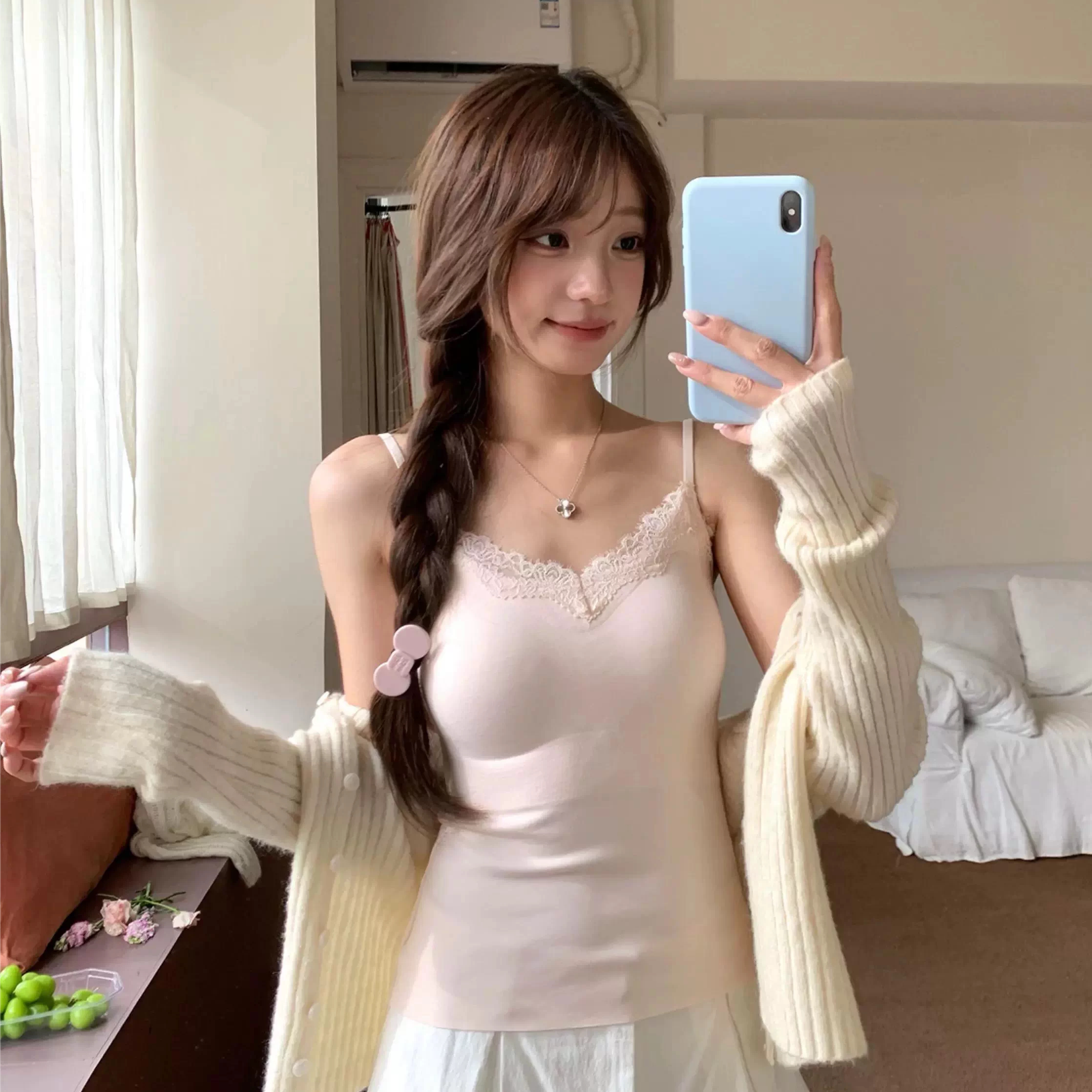 莱赛尔蕾丝边吊带背心女士带胸垫
