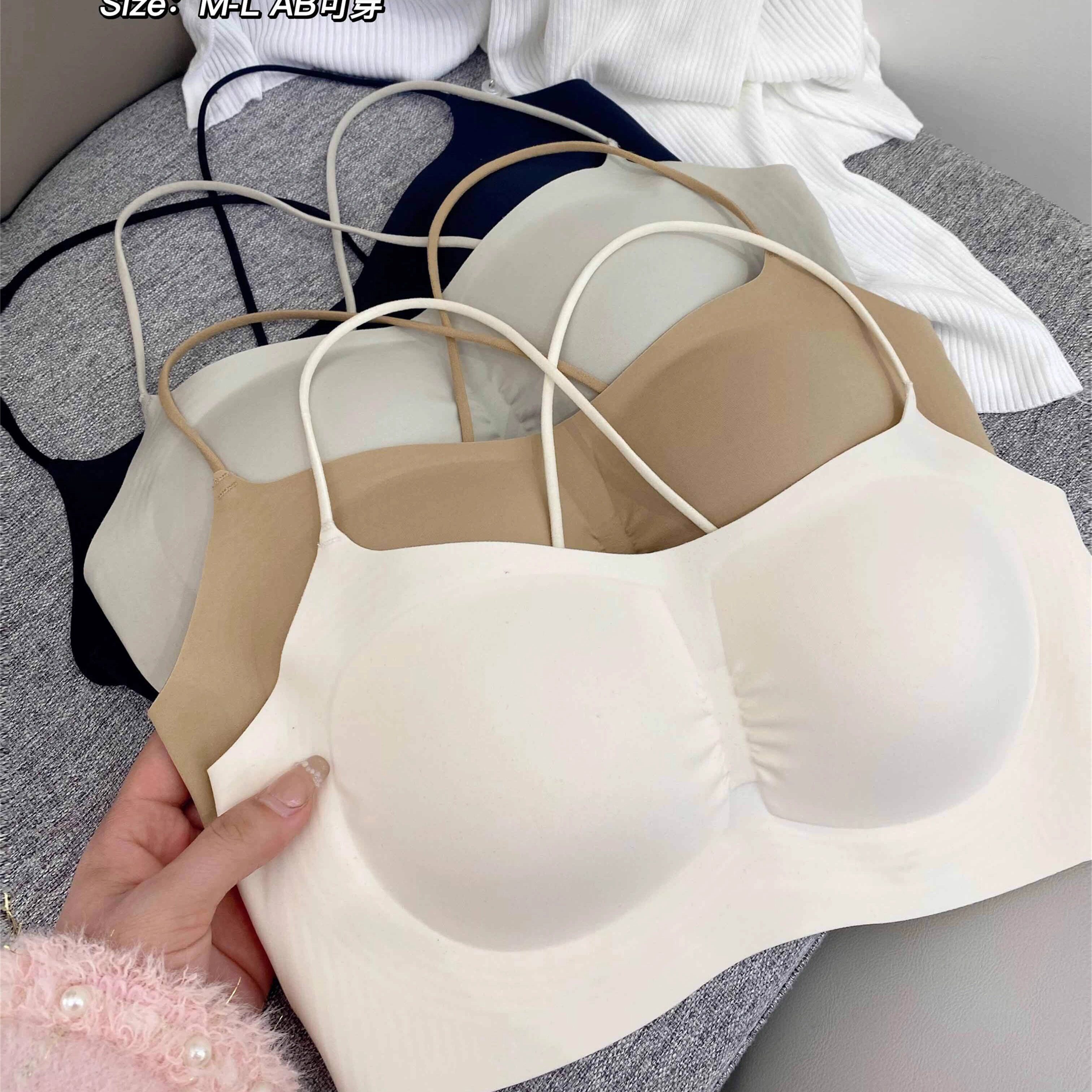 褶皱交叉美背抹胸内衣女防下垂无搭扣薄款无痕透气吊带背心式文胸