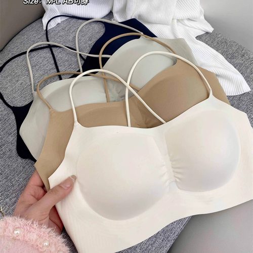 褶皱交叉美背抹胸内衣女防下垂无搭扣薄款无痕透气吊带背心式文胸