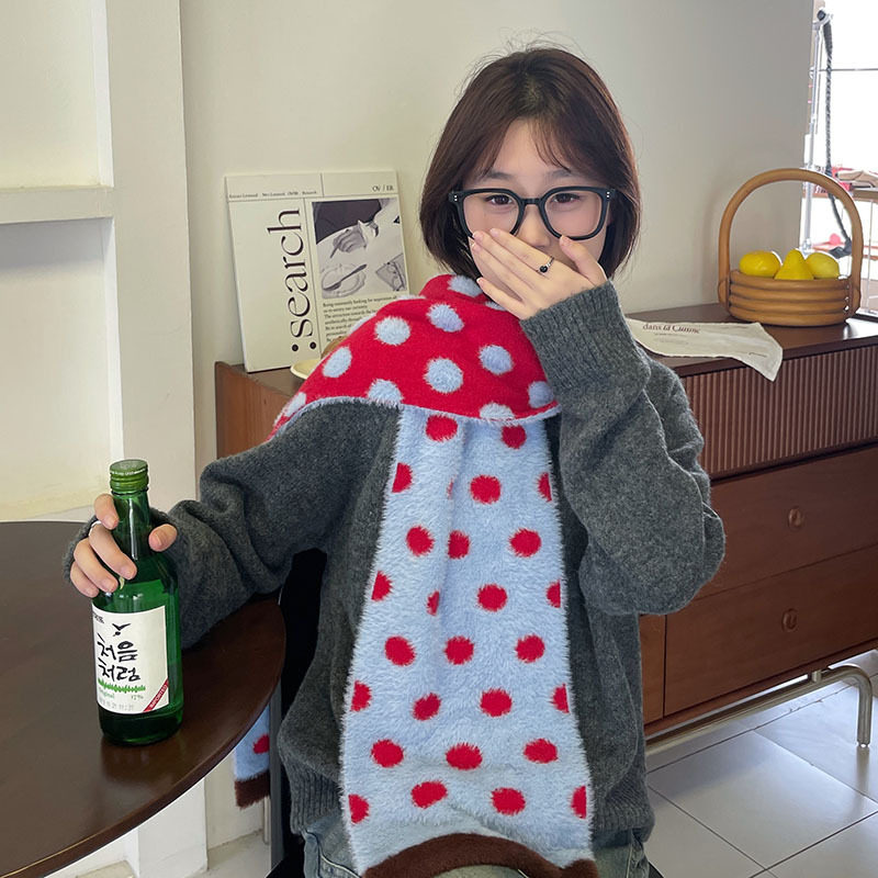 红蓝色双面波点围巾冬季女2025年新款保暖仿貂毛围脖秋天拍照神器,服饰配件/皮带/帽子/围巾,围巾/丝巾/披肩,淘宝优惠券,粉丝福利购,淘宝优惠卷