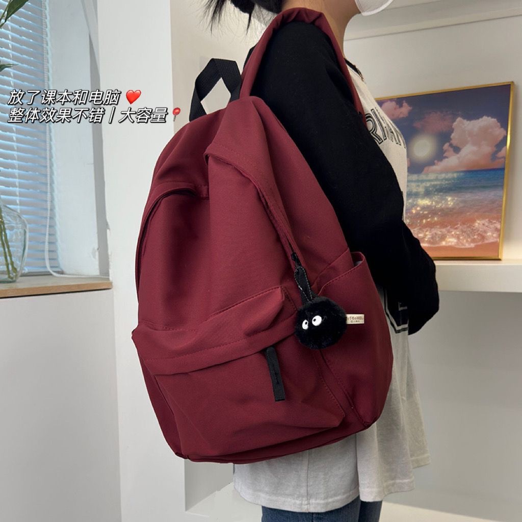 书包女大学生韩版ins大容量纯色背包2025新款初高中生休闲双肩包