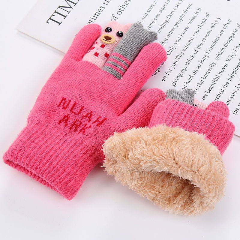 儿童手套冬4-15岁男女童卡通加绒