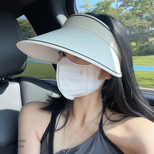 防紫外线遮脸骑车不翻太阳帽大帽檐遮阳帽空顶帽子 防晒帽女夏季