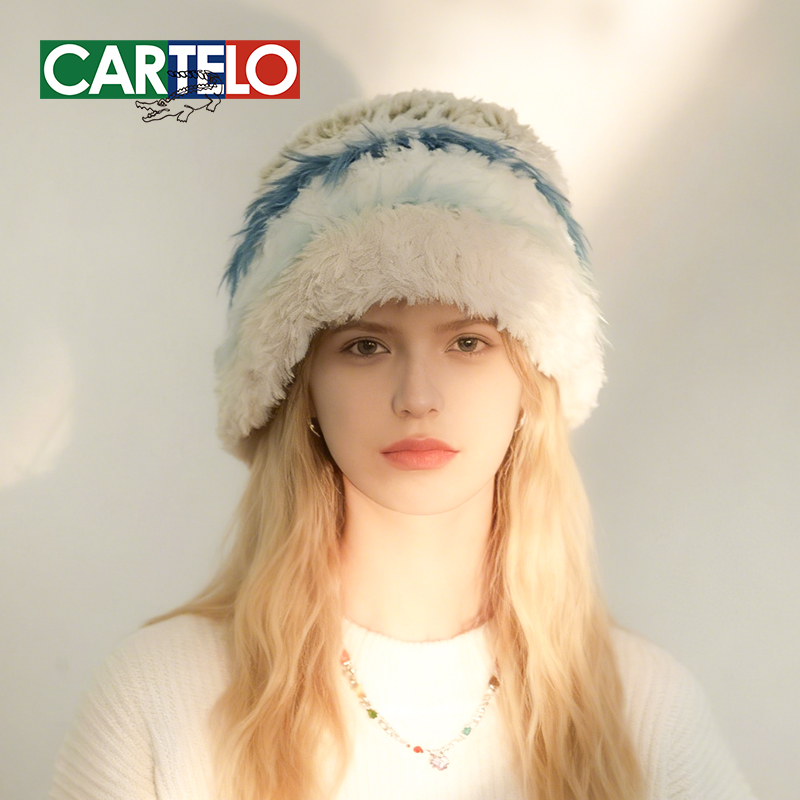 日系毛绒渔夫帽子女秋冬季显脸小