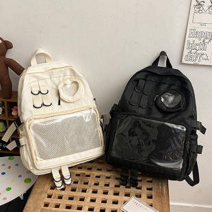 下课痛包双肩包女生小食量大容量透明吧唧娃包男初中生书包帆布包