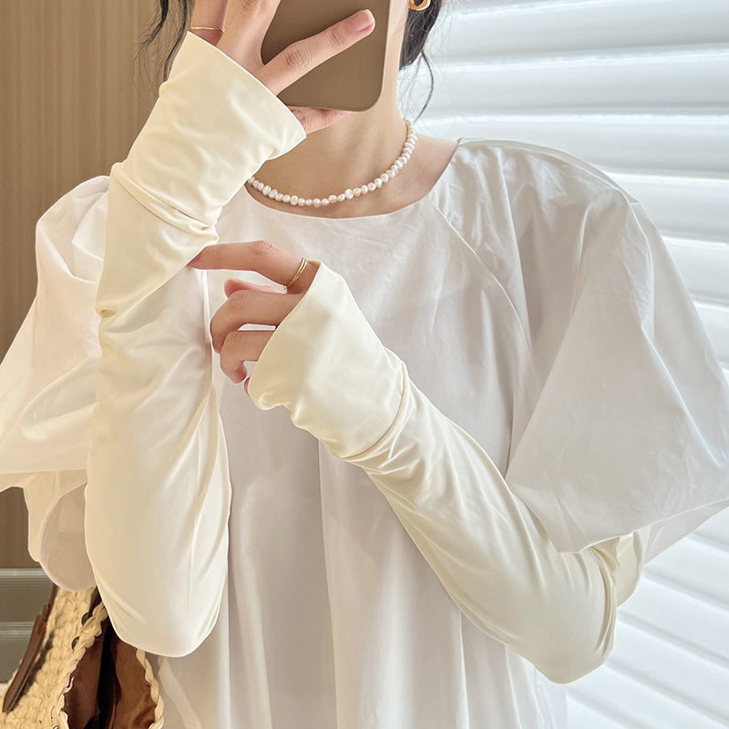 新款纯色防晒冰丝冰袖女夏季透气宽松防紫外线袖套开车防晒手套女