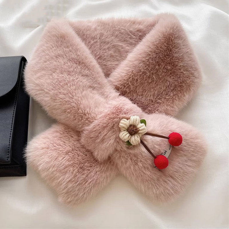 可爱少女樱桃小花仿兔毛情侣闺蜜款冬季保暖围巾围脖ins风围巾女,服饰配件/皮带/帽子/围巾,围巾/丝巾/披肩,淘宝优惠券,粉丝福利购,淘宝优惠卷