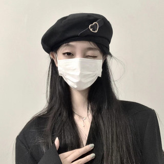 黑色贝雷帽女2024新款夏季ins网红蓓蕾帽设计感小众薄款画家帽子