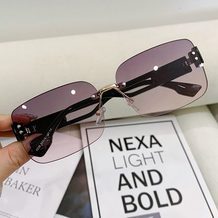 新款无框太阳镜女韩版网红同款遮阳墨镜潮方框防紫外线太阳镜