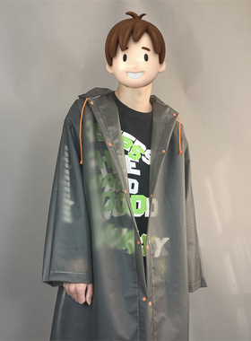 灰色简约潮人百搭eva雨衣 长款全身单人男女透明加长连体成人雨披