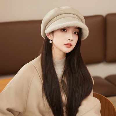 毛绒贝雷帽女士2025新款秋冬