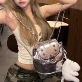 韩国小众包包女夏2025新款 百搭链条小书包美式 复古辣妹背包双肩包