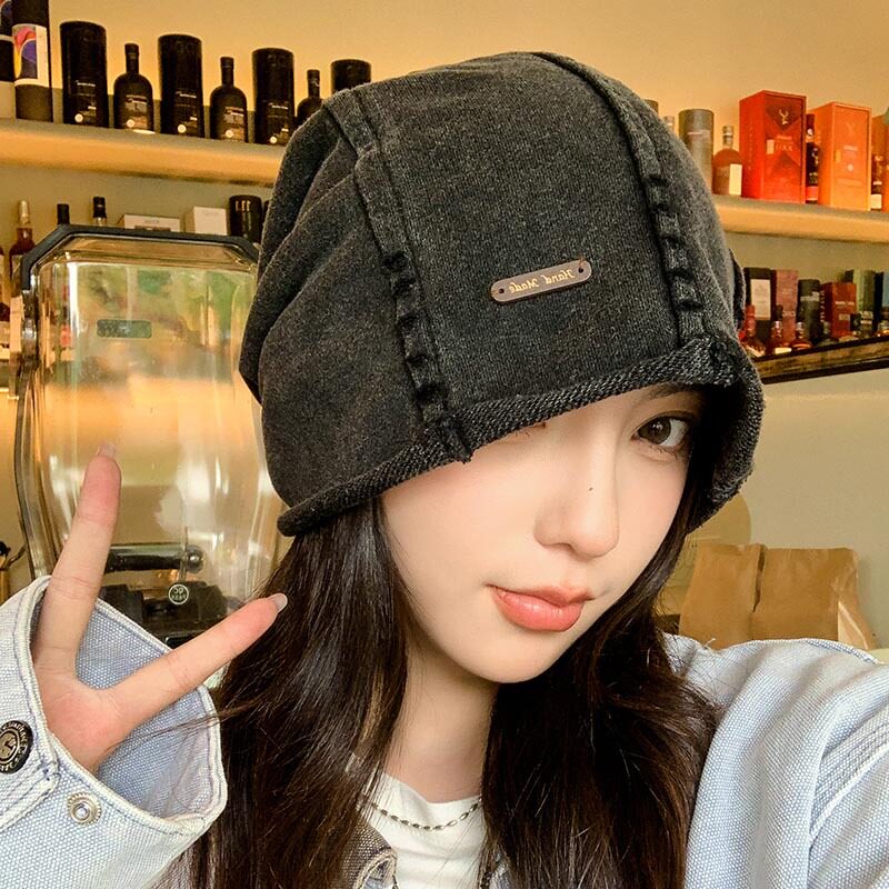 2024新款秋冬大头围堆堆帽女百搭显脸小包头帽套头帽套头冷帽子男