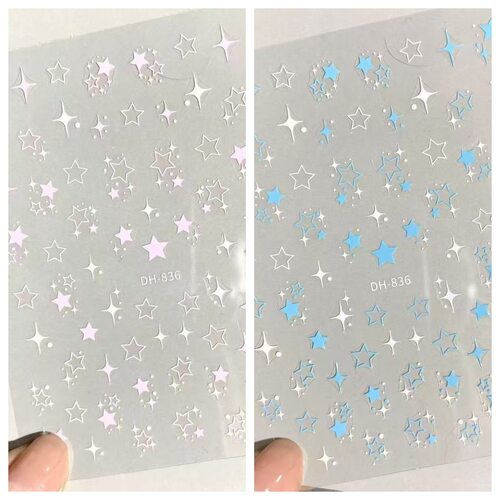 彩色五角星3D平面美甲贴纸镂空星星背胶指甲装饰