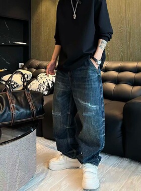 今年流行特惠XDZZ25ss秋季新款男士高街痞帅时尚百搭破洞直筒微锥