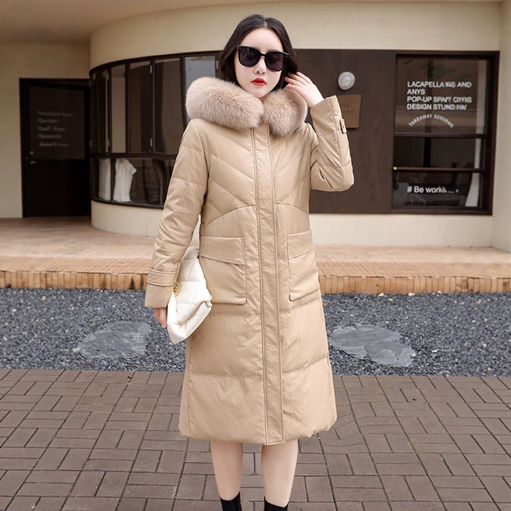 今年流行特惠欧美风羽绒服女2026冬装中长款过膝狐狸大毛领羽绒衣
