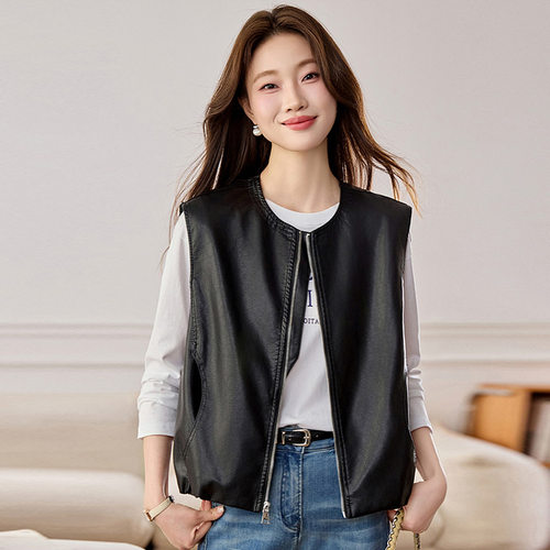今年流行特惠酷感简约风PU皮马甲女短款2026春季新款拉链坎肩百搭