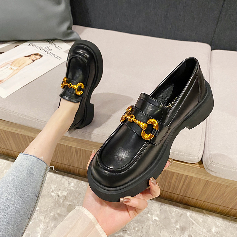 今年流行特惠乐福鞋女英伦风jk厚底小皮鞋2025年金属扣圆头粗跟