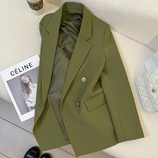 今年流行特惠海藻绿西装外套女2026春秋新款高级感复古英伦风时尚