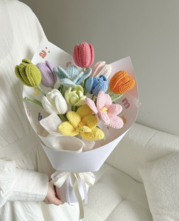手工diy编织郁金香花束材料包钩织毛线花成品送女友闺蜜生日礼物