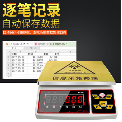 医废垃圾回收称重记录自动保存货物重量时间电子秤储存U盘表格称