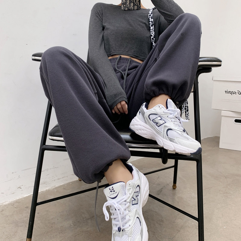 여성용 스포츠 바지 2022 봄 가을 새로운 루즈한 레깅스 슬리밍 다목적 스트레이트 캐주얼 바지 인 트렌디 스웨트팬츠