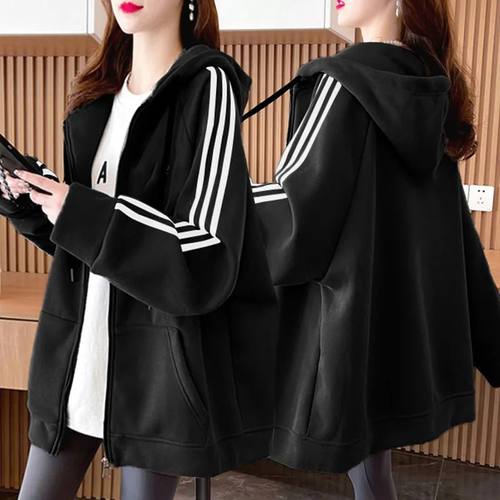 秋装300斤胖mm宽松显瘦连帽外套韩版遮肚藏肉拉链上衣女装卫衣潮