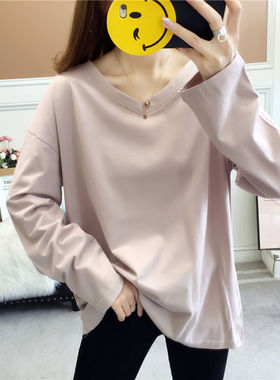 秋装300斤胖mm宽松薄款长袖T恤女230学生加肥加大百搭显瘦上衣200