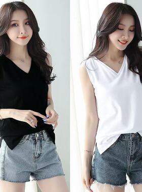 特大码300斤胖mm宽松显瘦百搭t恤上衣240开叉v领背心200夏季女装