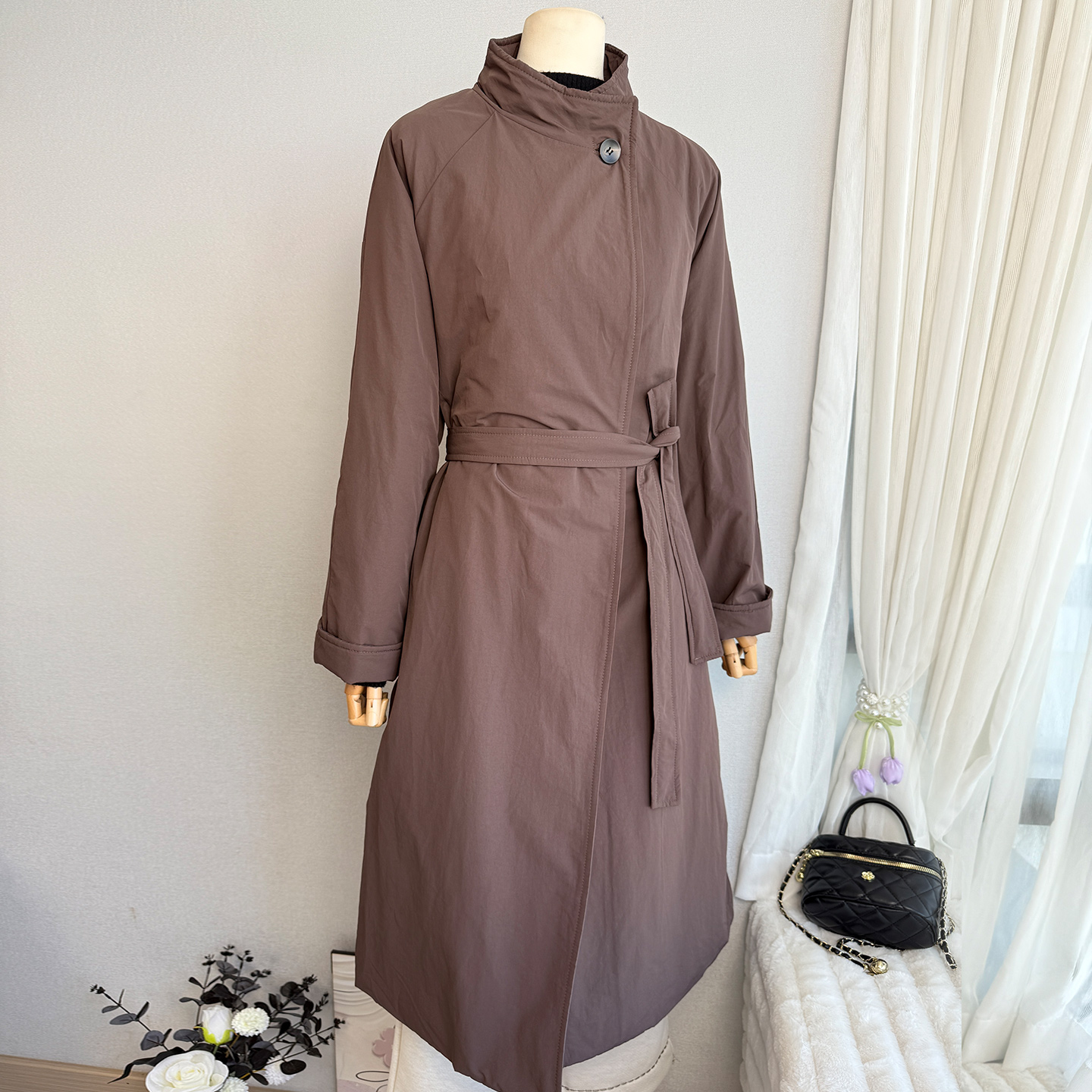 洋气中长款收腰系带风衣女大衣