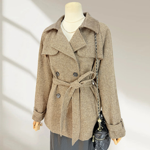 高级感拼接翻领羊毛外衣女小个子2026秋冬季新款韩系爆款妮子大衣