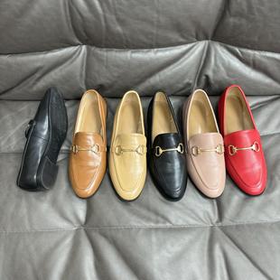 H家秀气显瘦里外全皮后跟断码处理圆头平底单鞋外贸大码乐福鞋女