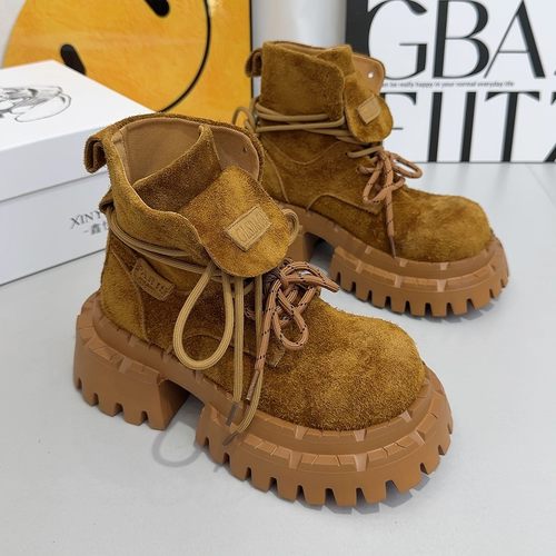 真皮马丁靴女大头短靴工装机车靴