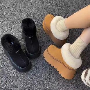9cm厚底内增高女靴 懒人保暖毛毛鞋 牛皮雪地靴女加绒2025冬季 新款
