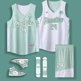 双面篮球服套装定制男大学生球队比赛训练队服运动美式球衣印字号